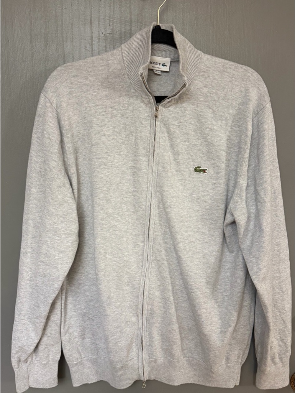 Lacoste Men's Heather Gray Full-Zip Sweater with Croc Logo XL